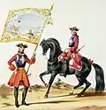 Mousquetaires noirs, à cheval et à pied avec étendard, règne de Louis XV