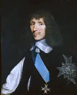 Peinture à l'huile représentant le buste de Léon Bouthillier, Comte de Chavigny. Œuvre du XVIIe&nbsp;siècle, exécutée par Philippe de Champaigne (1602-1674), et actuellement exposée au musée de l'Histoire de France, à Versailles, sous la cote d'inventaire « MV4190 ».