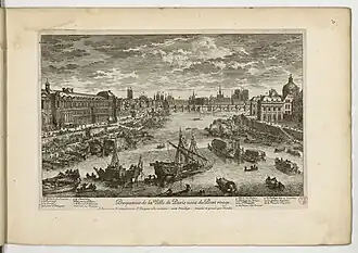 Perspective de la Ville de Paris vue depuis le pont Rouge, gravure d'Israël Silvestre[137]
