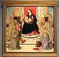 Mariage mystique de Sainte Catherine avec saints et saintes, Girolamo di Benvenuto, début du XVIe&nbsp;siècle, tempera sur panneau, 200&nbsp;×&nbsp;200&nbsp;cm, musée Bagatti Valsecchi, inv. 1015, [4]