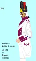 Uniforme de grenadier du 16e&nbsp;régiment d’infanterie de ligne de 1791 à 1794.