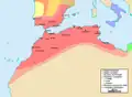 Extension maximale de l'Empire almohade (début XIIIe&nbsp;siècle)