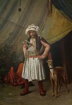 Bachi-bouzouk avec son chien&nbsp;en 1870.