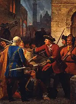 Le maréchal de Villeroy (de dos, en bleu) est fait prisonnier