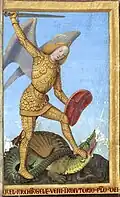 Heures de Charles VIII, saint Michel, f.216r.