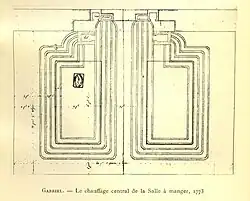 Plan du système de chauffage au sol du grand salon de Bellevue, 1773. Archives nationales.