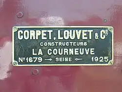 Plaque constructeur Corpet-Louvet no&nbsp;36 Lulu.