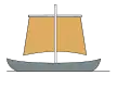 Voile carrée unique sur un drakkar viking (techniquement, un catboat).