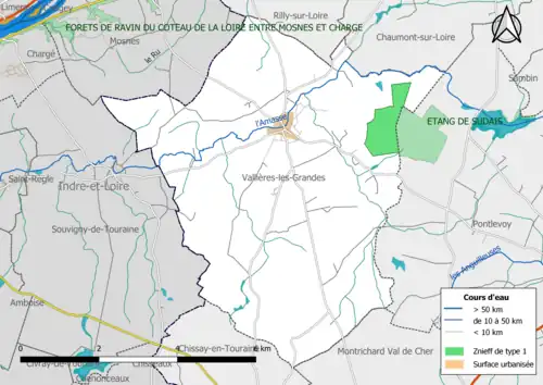 Carte des ZNIEFF de type 1 localisées dans la commune[Note 3].