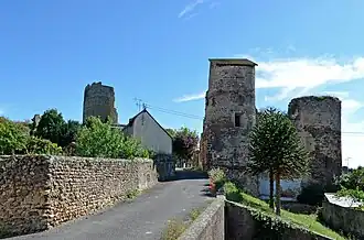 Front nord de l'enceint castrale, la tour au milieu de l'image flanquait la porterie d'entrée du château.