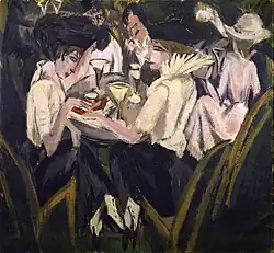 Ernst Ludwig Kirchner : Dans le jardin du café (en allemand : Im Cafégarten, 1914).