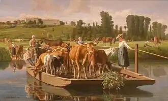 Passage du bac de la Charente à Roffit, Louis-Edouard May, 1866.