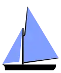 Plan de voile d'un sloop Gunther. La forme de la voile est intermédiaire entre le gréement bermudien et la voile à corne.