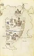 L'île de Kos, carte et manuscrit issus du Liber insularum Archipelagi, vendus par Christie's en 2012.