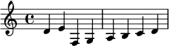 \relative c' { \transpose a d' { a b c d } a b c d }