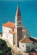 Clocher de la cathédrale Saint-Georges à Piran (Slovénie).