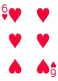 Six de cœur d'un jeu de poker.