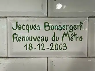 Carreau en souvenir de l'opération « Renouveau du métro ».