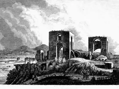 Gravure publiée dans Luigi Rossini, Viaggio pittoresco da Roma a Napoli, 1839.