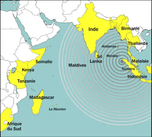Localisation de l'épicentre du tsunami de 2004