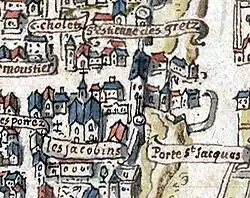 La porte Saint-Jacques sur le plan de la Tapisserie (1540).