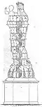 Coupe verticale montrant l'intérieur de la statue.