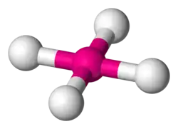 Conformation de la molécule de tétrafluorure de xénon XeF4. Liaison à trois centres et quatre électrons entre les atomes de fluor et de xénon.