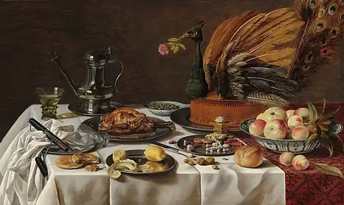 Nature morte au pâté de paon, 77,5&nbsp;×&nbsp;128,9&nbsp;cm, 1627, (National Gallery of Art, Washington).