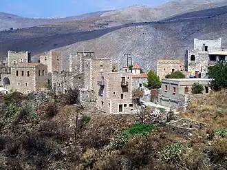 Maisons-tours à Vatheia, péninsule du Magne, Grèce.