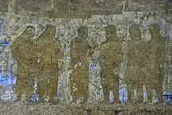 Fresque du palais Afrasiab, VIIe – VIIIe&nbsp;siècle. Les chambellans et interprètes sogdiens présentent les messagers tibétains.