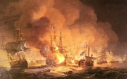 Peinture de Thomas Luny représentant la detruction de l'Orient