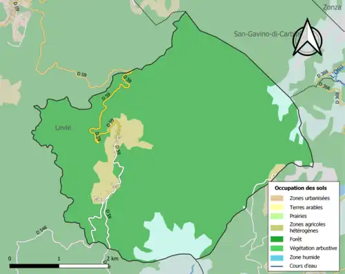 Carte en couleurs présentant l'occupation des sols.