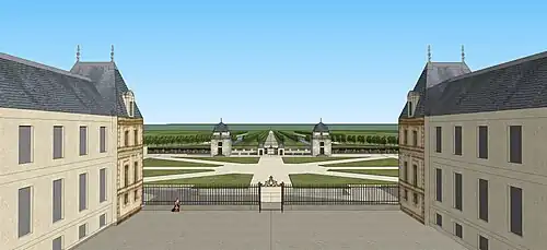 Schéma de la vue du côté de l'entrée depuis le château de Gesvres, fin XVIIe