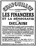 Encart publicitaire dans Le Populaire pour un texte de Francis Delaisi, Les financiers et la démocratie publié par Le Crapouillot. (novembre 1936).