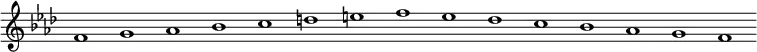 \new Staff {
\relative c' {
\key f \minor
\override Staff.TimeSignature #'stencil = ##f
\override Staff.BarLine #'stencil = ##f
f1 g as bes c d e f es des c bes as g f
}
}
\midi {
\context {
\Score
tempoWholesPerMinute = #(ly:make-moment 120 1)
}
}