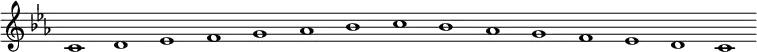
\new Staff {
  \relative c' {
    \key c \minor
    \override Staff.TimeSignature #'stencil = ##f
    \override Staff.BarLine #'stencil = ##f
     c1 d es f g as bes c bes as g f es d c
  }
}
\midi {
  \context {
    \Score
    tempoWholesPerMinute = #(ly:make-moment 120 1)
  }
}
