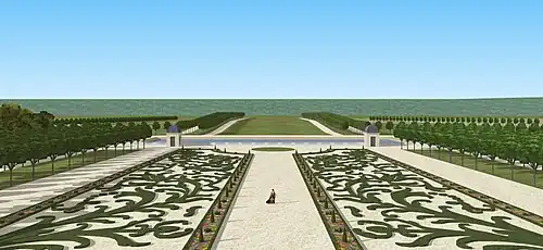 Restitution de la grande perspective du château de Gesvres, d'après le dessin de Boudan, vers 1700