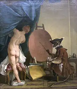 Anonyme, Le Singe peintre, XVIIIe siècle.