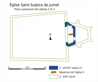 Plan au sol du chœur du quatorzième et quinzième et de l'église du dix-septième.