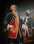 Portrait du capitaine de Vire du Liron de Montivers en compagnie d'un esclave, par François-Dagobert Jouvenet, 1750[5].