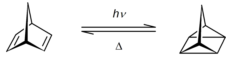 Conversion norbornadiène &nbsp;'"`UNIQ--postMath-00000001-QINU`"'&nbsp; quadricyclane.