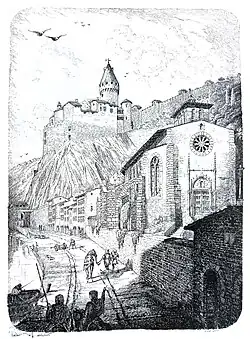 Le château de Pierre-Scize et la chapelle de l'Observance au XVIe siècle.