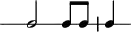 
\header {
  tagline = ##f
}

\score {
  \new RhythmicStaff {
    \time 4/4
    \numericTimeSignature
    \omit Staff.TimeSignature

   s4 c2 c8 c c4 

  }
  \layout {
   % indent = #0
  }
  \midi {}
}
