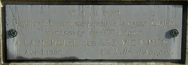Plaque commémorative de la catastrophe du 16 avril 1850.