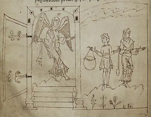 L'Expulsion illustrée dans le manuscrit Cædmon, vers le XIe&nbsp;siècle.