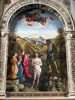 Le Baptême du Christ, 1500-1502, huile / toile, 400&nbsp;×&nbsp;263&nbsp;cm. Santa Corona, Vicenza