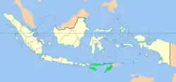 Localisation de la province indonésienne des Petites îles de la Sonde orientales en Océanie. Ici représentées en couleur verte.