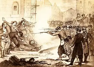 Exécution de communards par une troupe de soldats versaillais, attribué à Félix Philippoteaux.
