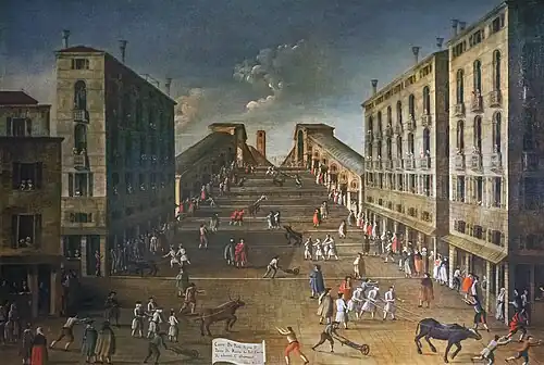 Course de Taureau et de brouette sur le pont du Rialto, Gabriele Bella Pinacoteca Querini Stampalia