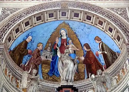 Ambrogio Borgognone, le duc Jean Galéas Visconti fait don de la Chartreuse à la Madone.